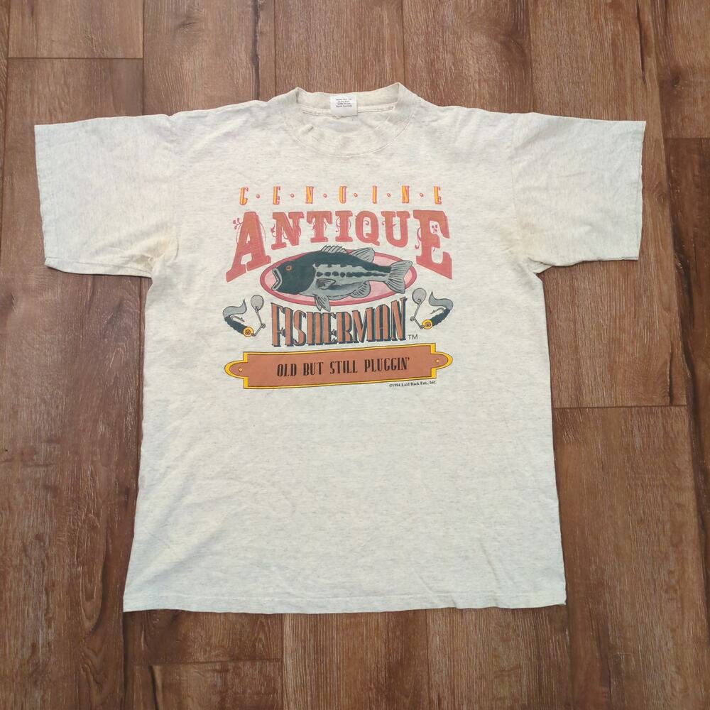 VTG VTG Antique Fisherman Adult XL Shirt Bass Grandpa Old Lake 1994 90s‎